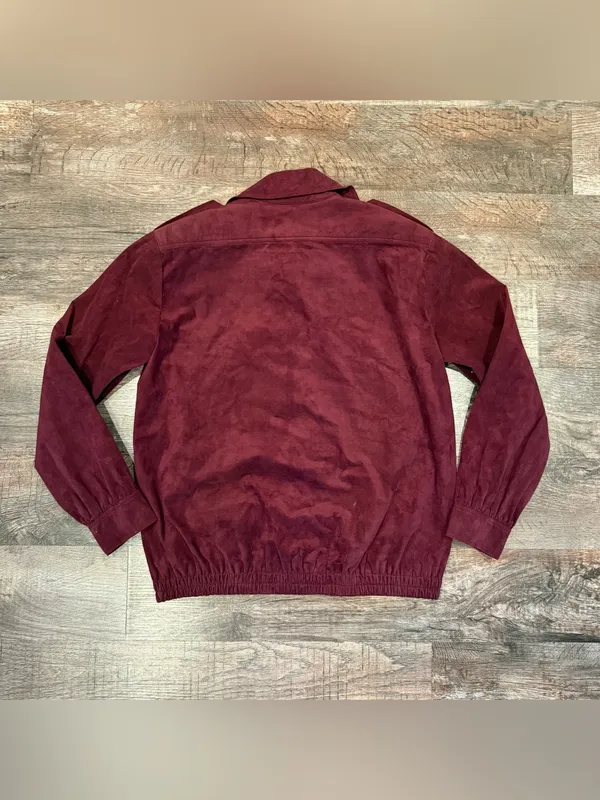 Ultra Suede Vintage Maroon Bomber Style Jacket Shoulder Pads Small/Medium Button - Image 5