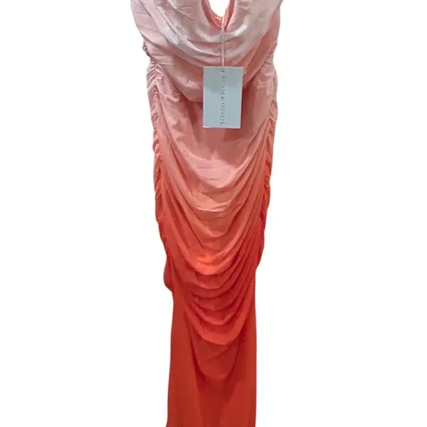 Saints + Secrets Strapless Ruched Maxi Dress in Orange Ombré Size Large NWT - Image 3