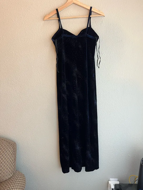 90s Y2K Navy Blue Velvet Formal Dress - Image 4