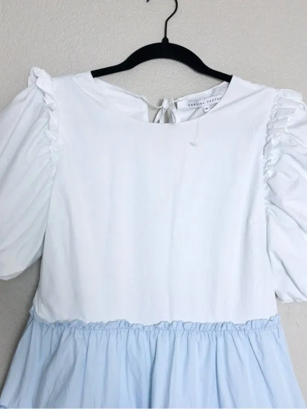 English Factory Colorblock Tiered Ruffled Mini Dress M Blue White Ombre Ruffle - Image 7