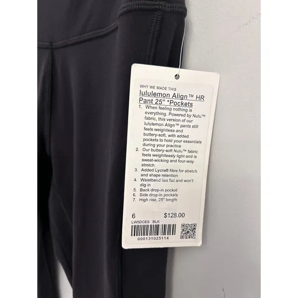 NWT lululemon Align HR Pant 25" *Pockets size 6 black Authentic - Image 6