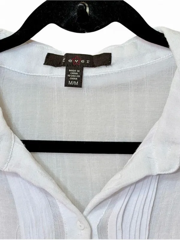 Fever White Sleeveless Collared Button Up Blouse with Pleated Front Sz M - Image 4