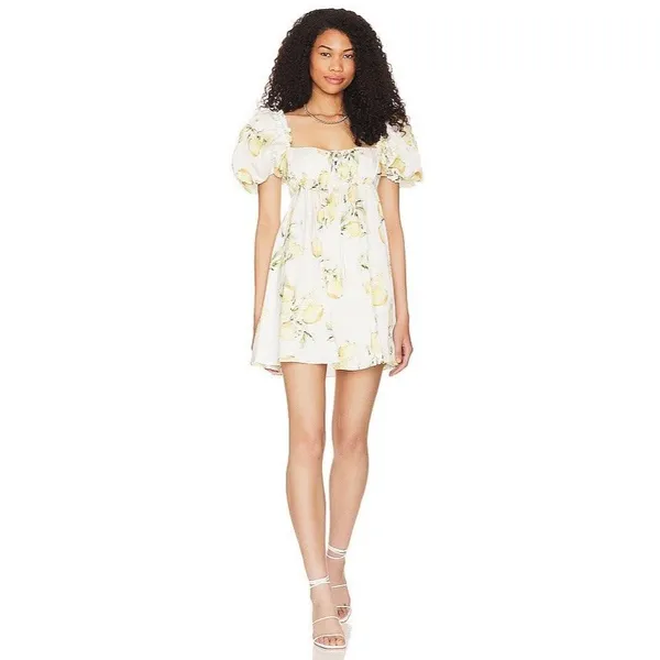 For Love and Lemons Serafina Citrus Print Open Back Mini Dress Size Small - Image 2