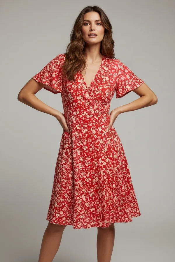 Red floral dress size M - Image 2