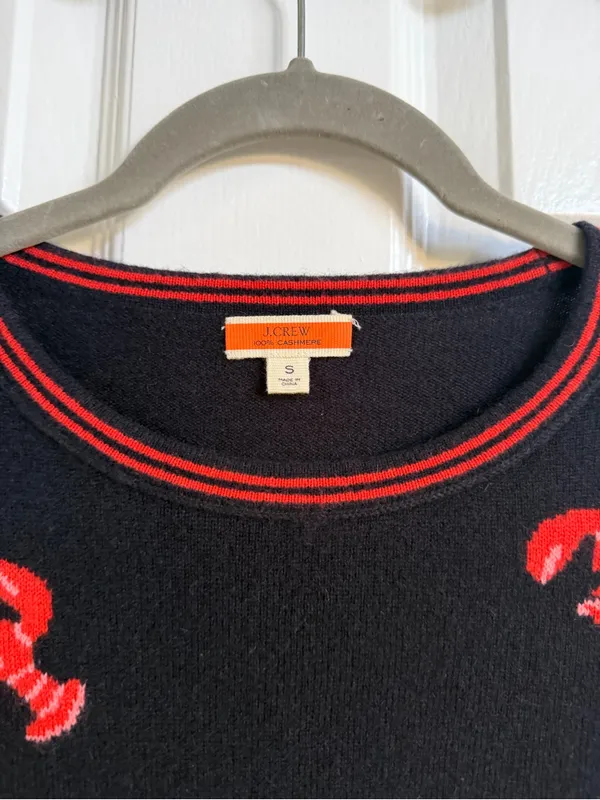 J.Crew 100% Cashmere Flying Lobster Sweater Navy Red Size S - Image 4