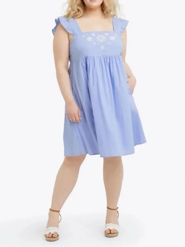 Draper James Maddie Embroidered Babydoll Dress in Blue Stripe XL NEW NWT - Image 11