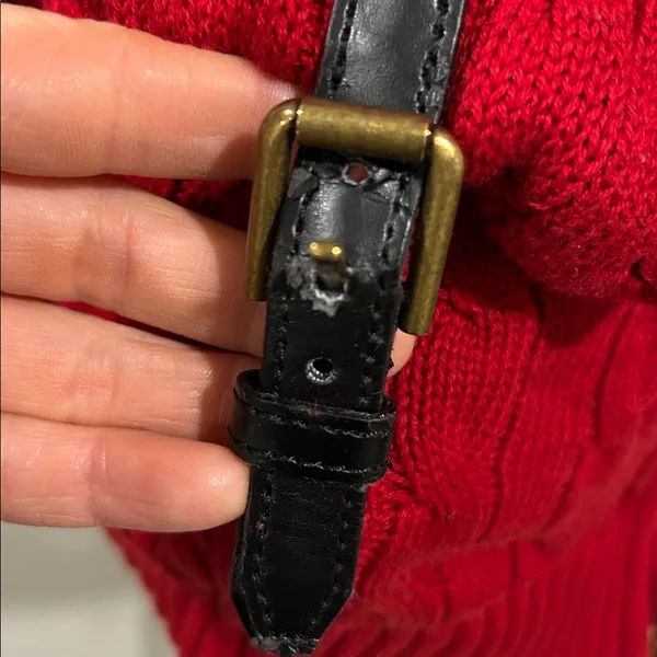 Lauren Ralph Lauren Sweater Womens S Red Cable Full Zip Brass Buckles Pockets - Image 4