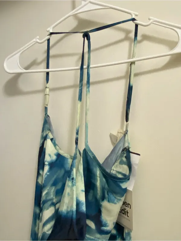 Open Edit XS 34” Womens Tank Maxi Slip Dress Blue White Abstract Floral New NWT - Image 2