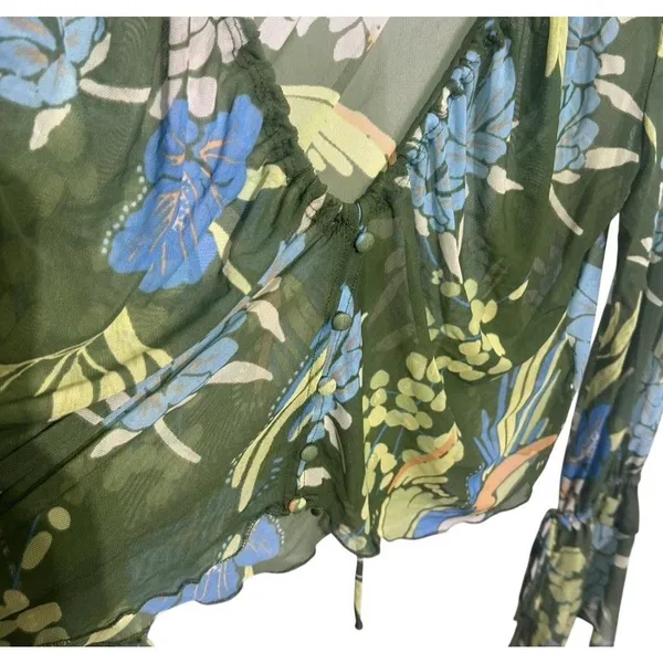 Free People $78 Of Paradise Top Tropical Floral Sheer Cropped V-Neck Blouse M - Image 4