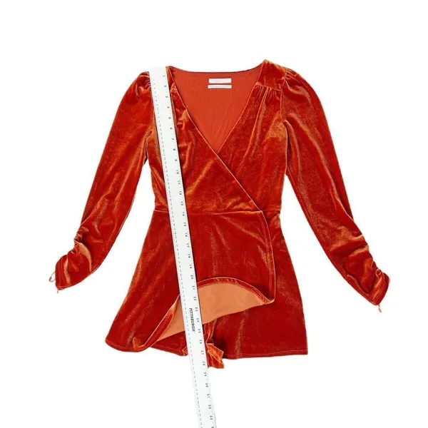 Urban Outfitters Goldmine Velvet Long Sleeve Romper Terra‎ Cotta Orange Size XS - Image 3