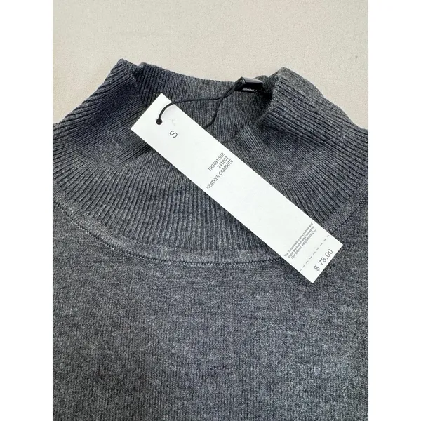 T Tahari Womens Mock Neck Sweater Top Size S Dark Grey Soft Knit Metallic Logo - Image 4