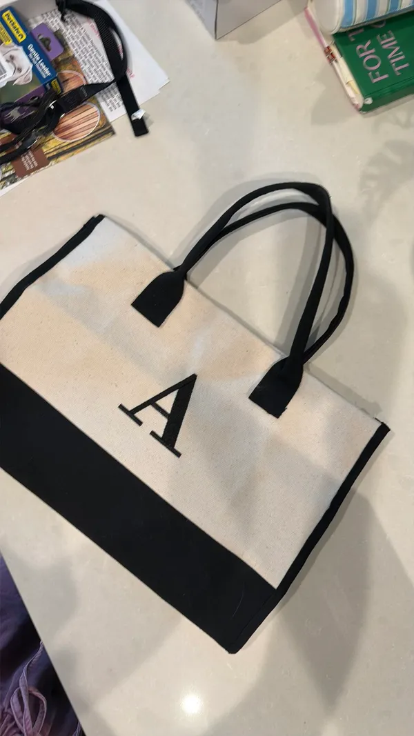 Embroidered Canvas Tote Bag Tan - Image 4