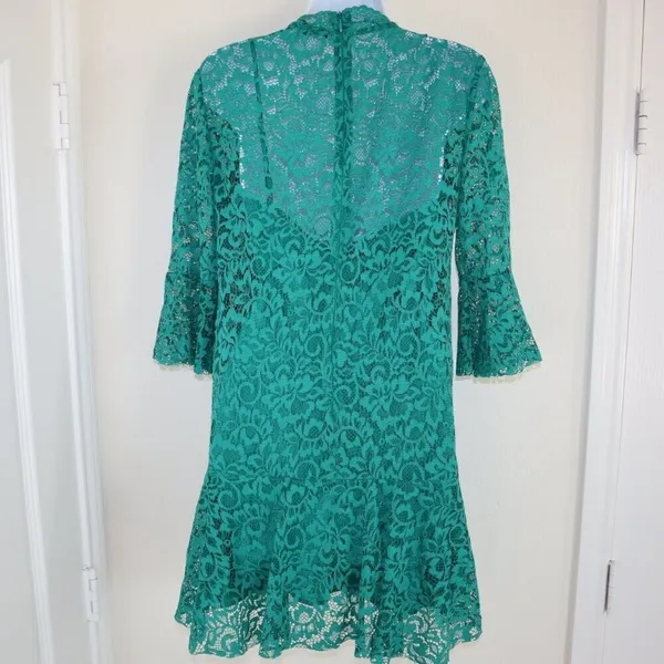 ZARA Lace Dress Sz XS Flower Patterns Green with matching slip - Image 3