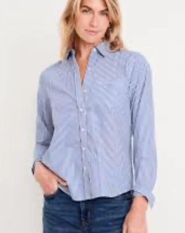 Old Navy Blue and White Striped Button Down Shirt | Women’s Size Small - Image 8
