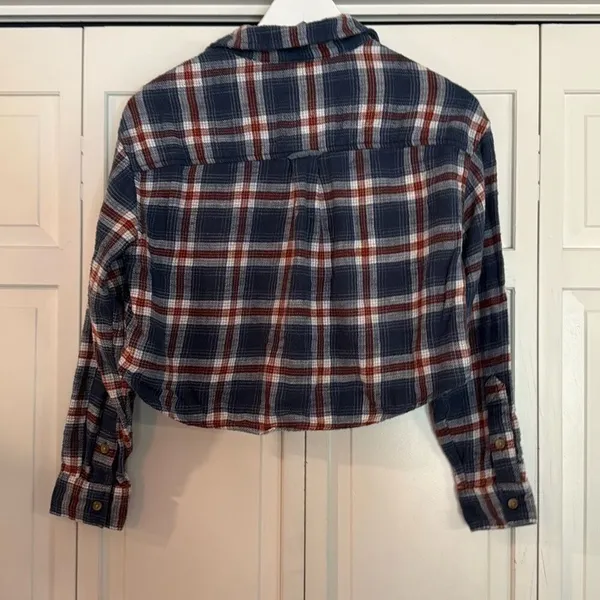 American Eagle cozy cabin cropped blue plaid flannel xsmall - Image 7