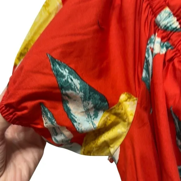 Flying Tomato Red Lemon Print Off Shoulder‎ Cotton Midi Dress - Image 5