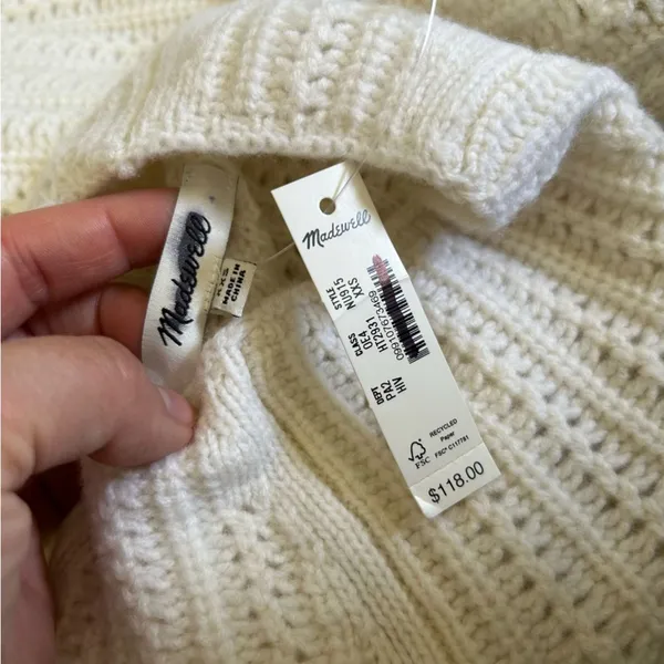 NWT‎ Madewell Ivory Pointelle-Stitch Mockneck Sweater Size XXS - Image 6
