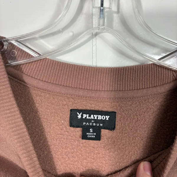Playboy X Pacsun Brown Rhinestone Bunny Logo Oversized Fleece Sweatshirt Small S - Image 4