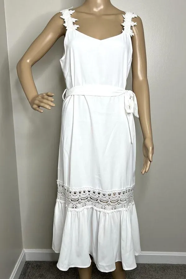 Cupshe White Lace Ruffle Peasant Maxi Dress - Image 7