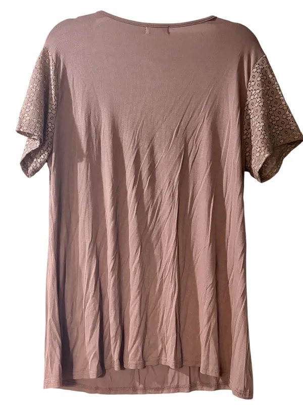 NWT Light Brown Lace Detail Embellished Stretch Knit Top - Image 2