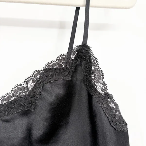 Victorias Secret Womens Y2K Whimsigoth Black Lace Trim Satin Coquette Cami Top S - Image 2