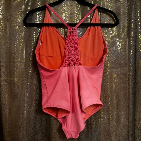 Aerie Peachy Pink Crochet Knit Racerback One Piece Swimsuit‎ Large - Image 2