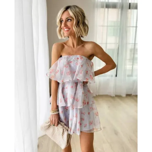 Abercrombie & Fitch Floral Tiered Mini Dress Strapless Pastel Summer XL Tall New - Image 5