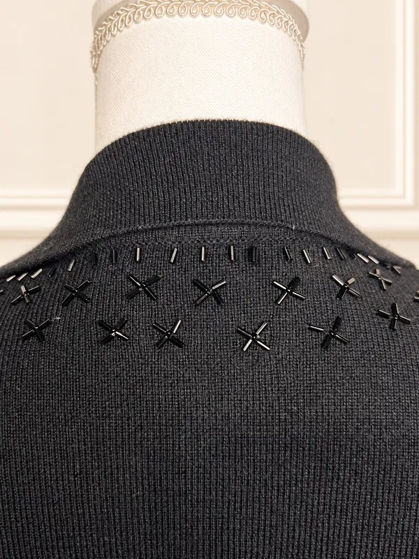 Valerie Stevens 100% Merino Wool Beaded Evening Cardigan Black Vintage 90s Knit - Image 7
