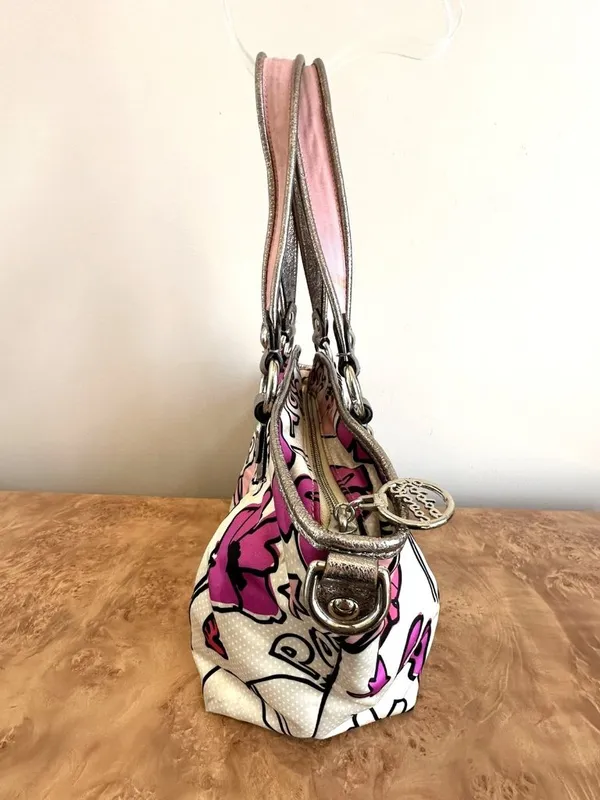 Coach Poppy Pedal Print Glam Rocker Shoulder Bag Pink Cream Metallic Trim - Image 4