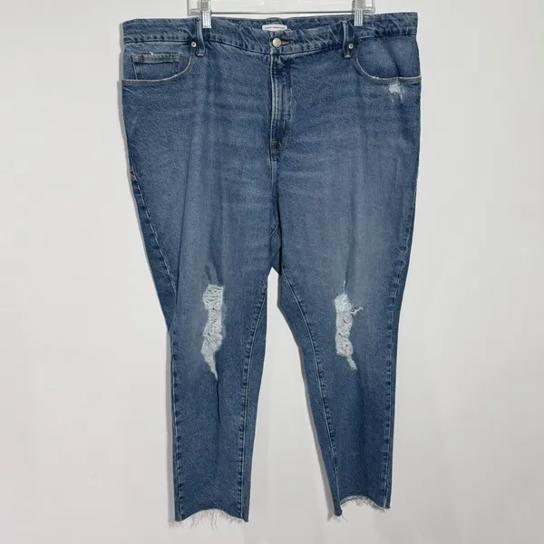 Good American The Weekender Indigo Wash Raw Hem Jean Size 18 Minimalist Casual‎ - Image 2