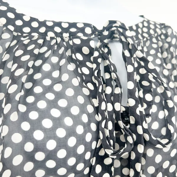 Milly Womens Retro Black White Polka Dot Silk Tie Neck Parisian‎ Chic Blouse 6 - Image 2