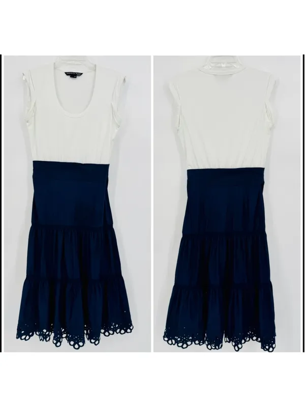 Women's Veronica Beard Amaia Midi Dress Size S Navy White - Image 2