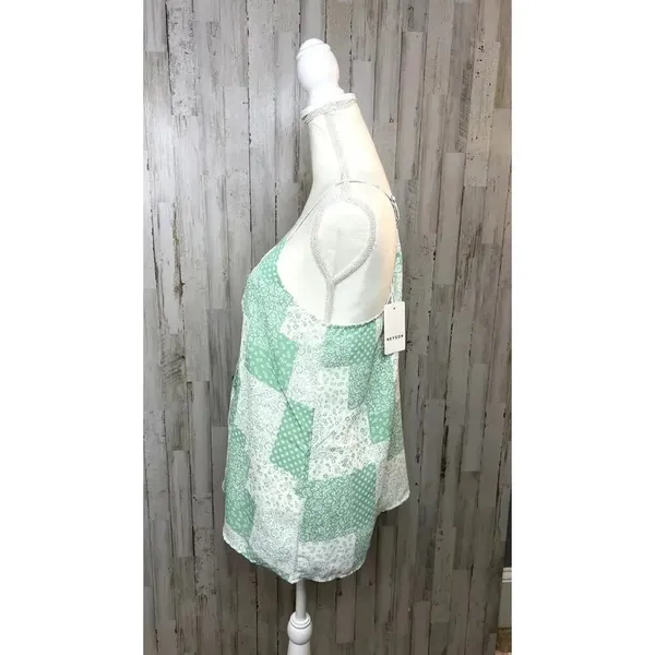 Heyson Women's Medium Floral Patchwork Tank Top Mint‎ Green Sleeveless V-Neck - Image 7
