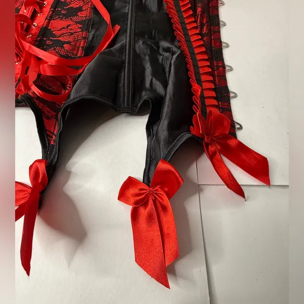 Source Unknown Corset Women's Size Small Red Black‎ Lace Ribbon Bedroom Feminine Body Shaper - Image 7