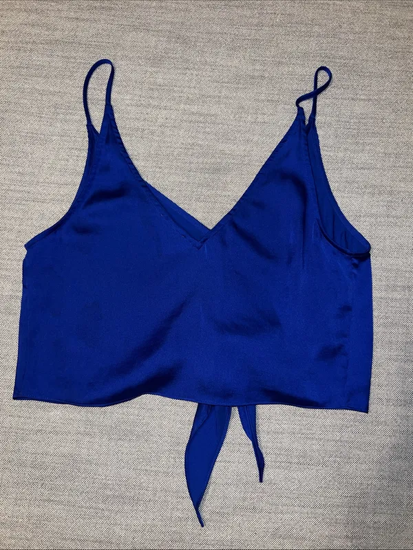 Intimately Free People Royal Blue Tie-Front Spaghetti Strap Crop Camisole - Image 5