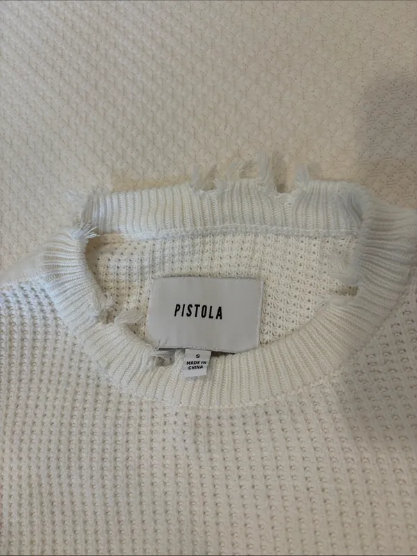 Pistola White Distressed Waffle-Knit Crewneck Sweater - Image 4