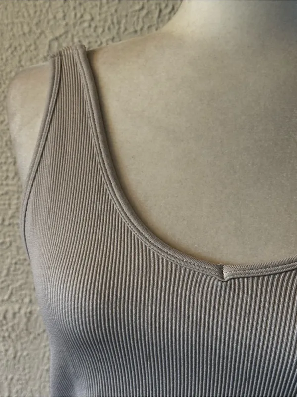 Yogalicious Ribbed Scoop Crop Tank Top - Taupe - Image 3