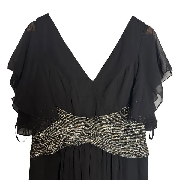 Unithorse Black Chiffon Flutter Sleeve Sequin Waist Slit Evening Formal Dress 12 - Image 3