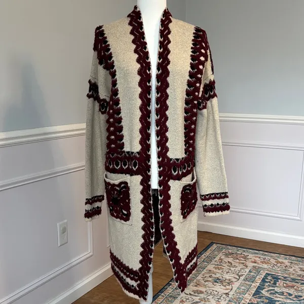 MAX Sport Embroidered Knit Embroidered Longline Cardigan M Boho Western Cowboy - Image 3