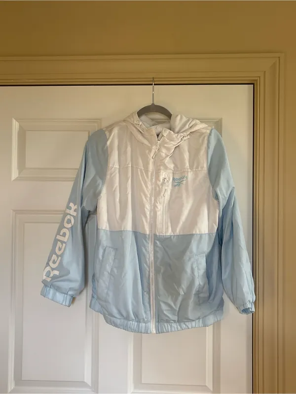 Reebok Light Blue & White Hooded Puffer Jacket - Image 3