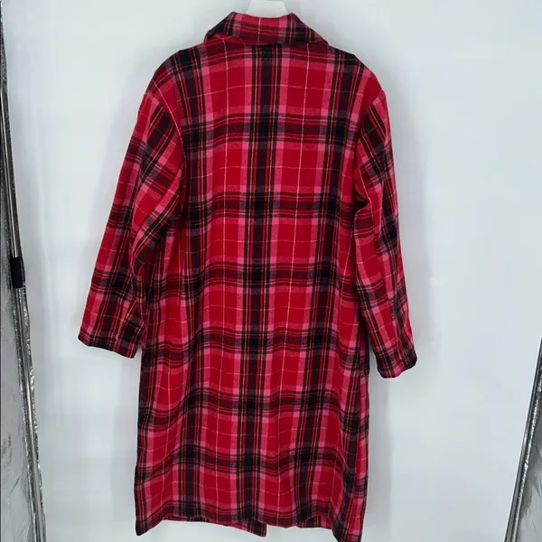 Old Navy Women’s Long Coat Red Tartan Plaid Oversized Soft Brushed Duster~L - Image 6