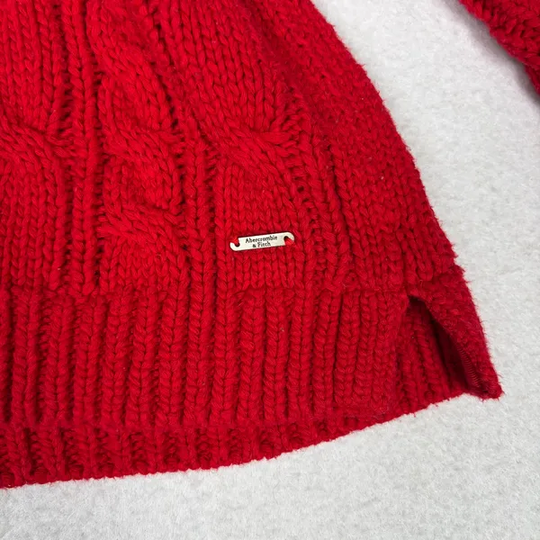 Abercrombie & Fitch Crop Cable Knit Sweater Women’s XS Red Cozy Cabincore Preppy - Image 9