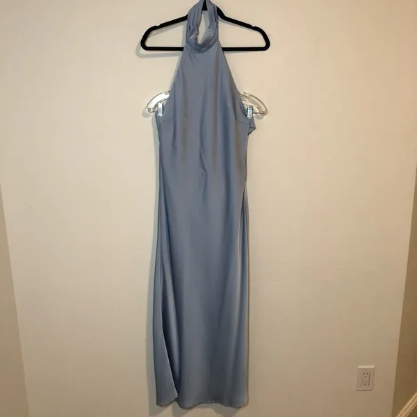 Elegant Light Blue Halter Neck Dress Size L - Image 3