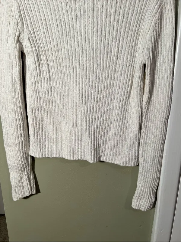 Moani Women's Size F Crewneck Sweater White Ribbed Merino Wool Cashmere Blend - Image 3