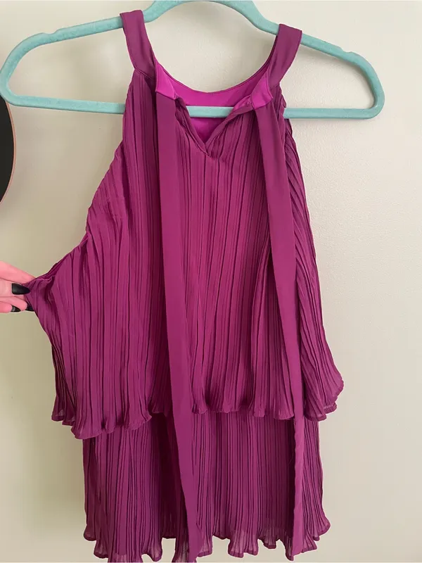 Pleated Magenta Halter Blouse — Women’s Sleeveless Top - Image 2