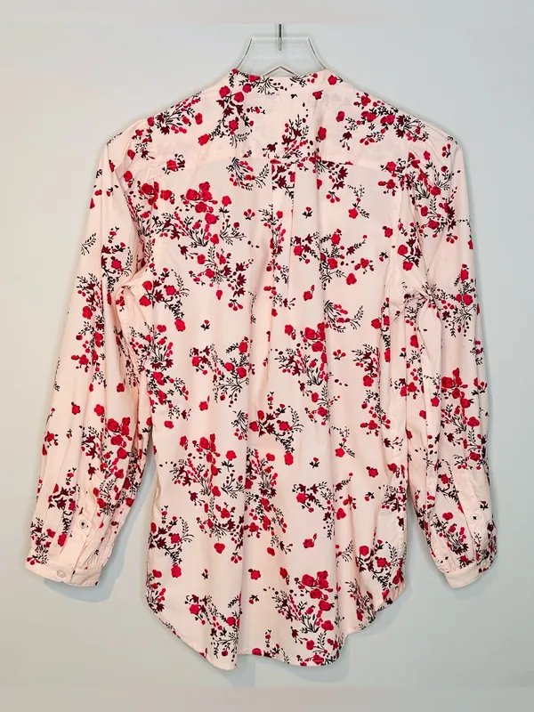 J.Crew Classic-Fit Collarless Puff Sleeve Pink Budding Floral Shirt Blouse NWT - Image 3