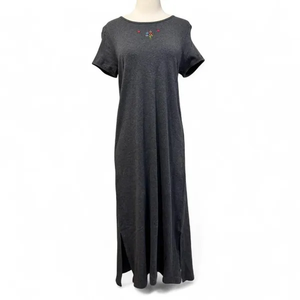 Marisa Christina Gray Maxi Dress M Floral Embroidery Cottagecore Modest Teacher - Image 4