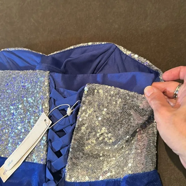 Women’s Blue Full Length Sparkly Tulle & Sequined Prom Party Dress Size L NWT - Image 8