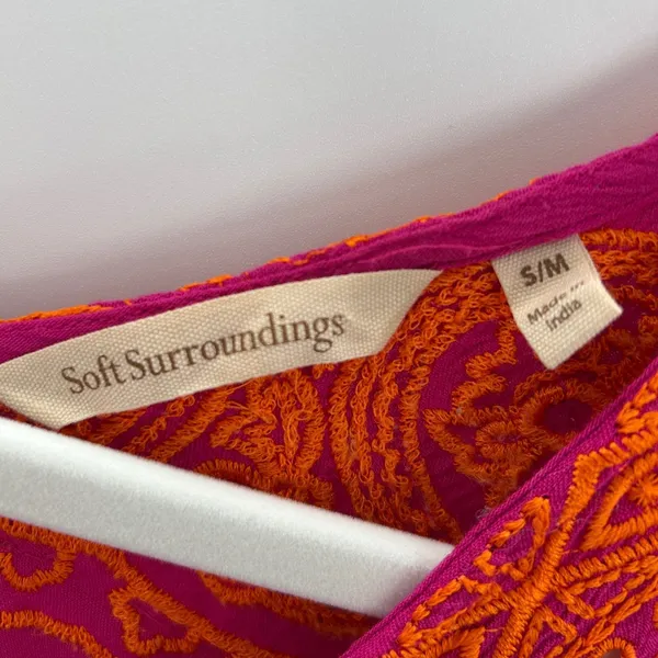 Soft Surroundings‎ Womens Fuchsia Orange Embroidered Kaftan Swim Coverup Sz S/M - Image 6