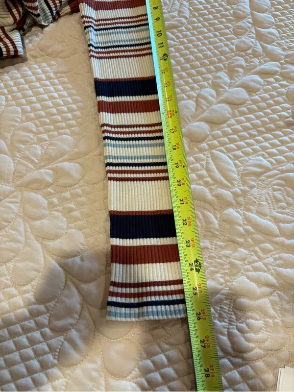 Madewell multi-color striped ribbed midi dress rust navy cream light blue Wmns L - Image 11